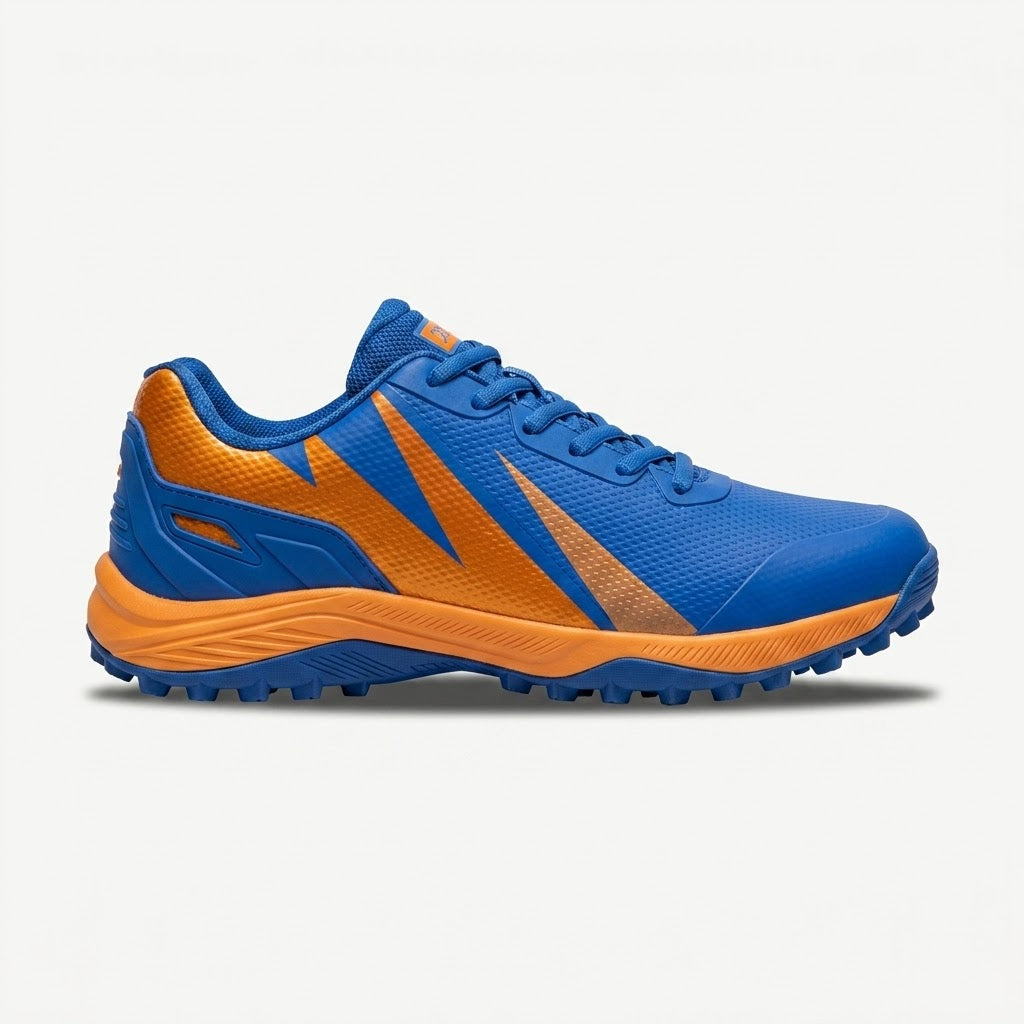 FG DON FG666 Blue & Orange Turf Cricket Shoes — Professional Rubber Studs