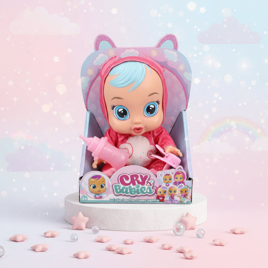 Cry Babies Magic Tears - Interactive Baby Doll with Pacifier and Bottle (Nala the Tiger - Pink Hooded Onesie