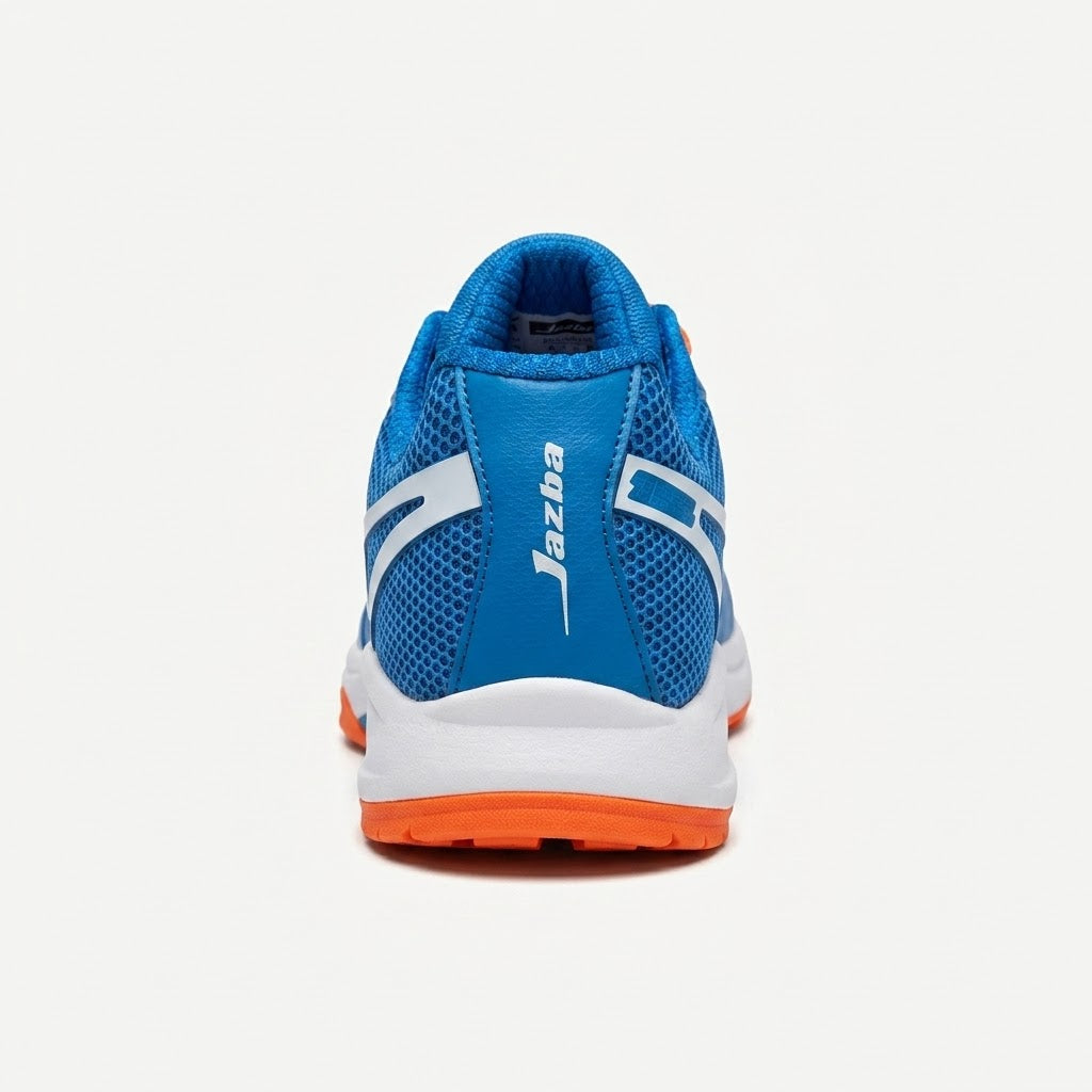 Jazba Rattler Pro Guard Cricket Shoes – Blue/Orange High-Grip Rubber Studs