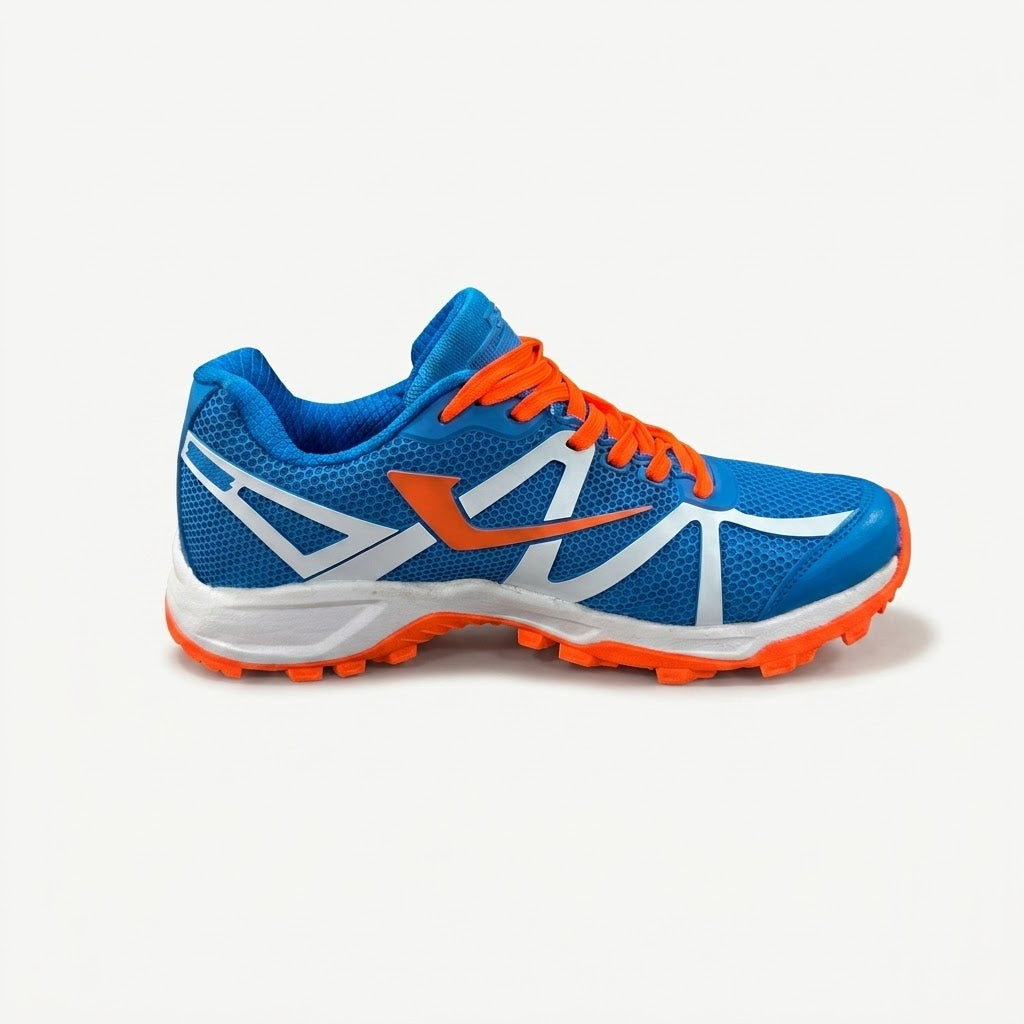 Jazba Rattler Pro Guard Cricket Shoes – Blue/Orange High-Grip Rubber Studs