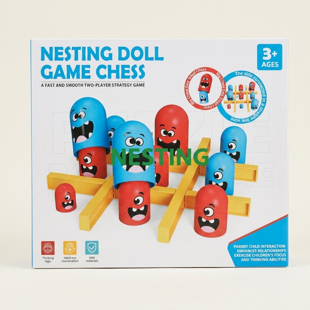 Nesting Doll Game Chess – Strategy Tic-Tac-Toe Game for Kids (Ages 3+)