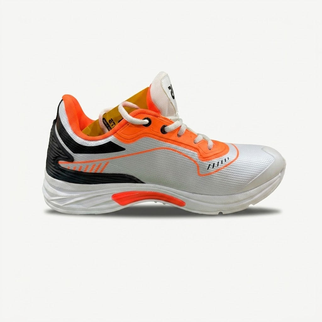 MAS Cricket Gripper Shoes – White & Orange Rubber Studs | High Traction