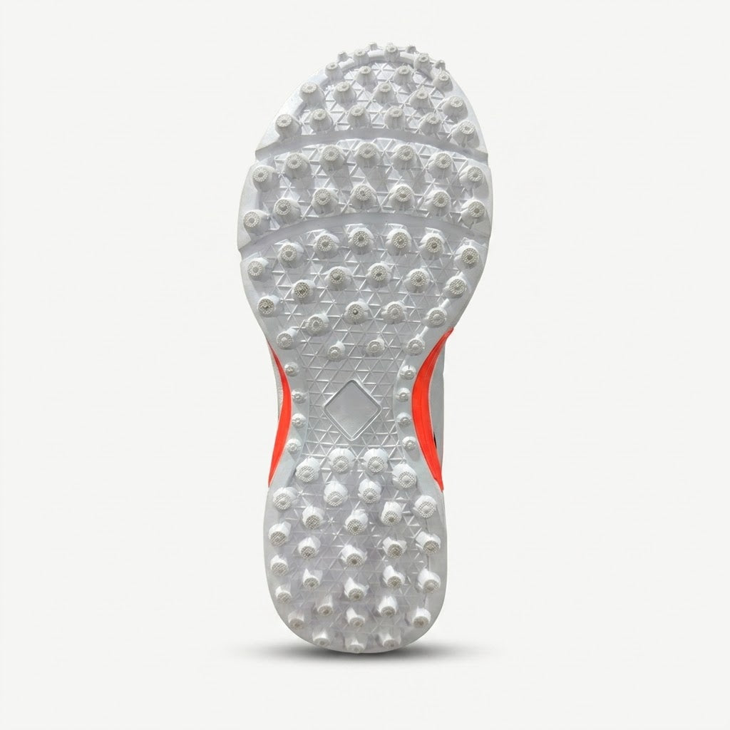 MAS Cricket Gripper Shoes – White & Orange Rubber Studs | High Traction